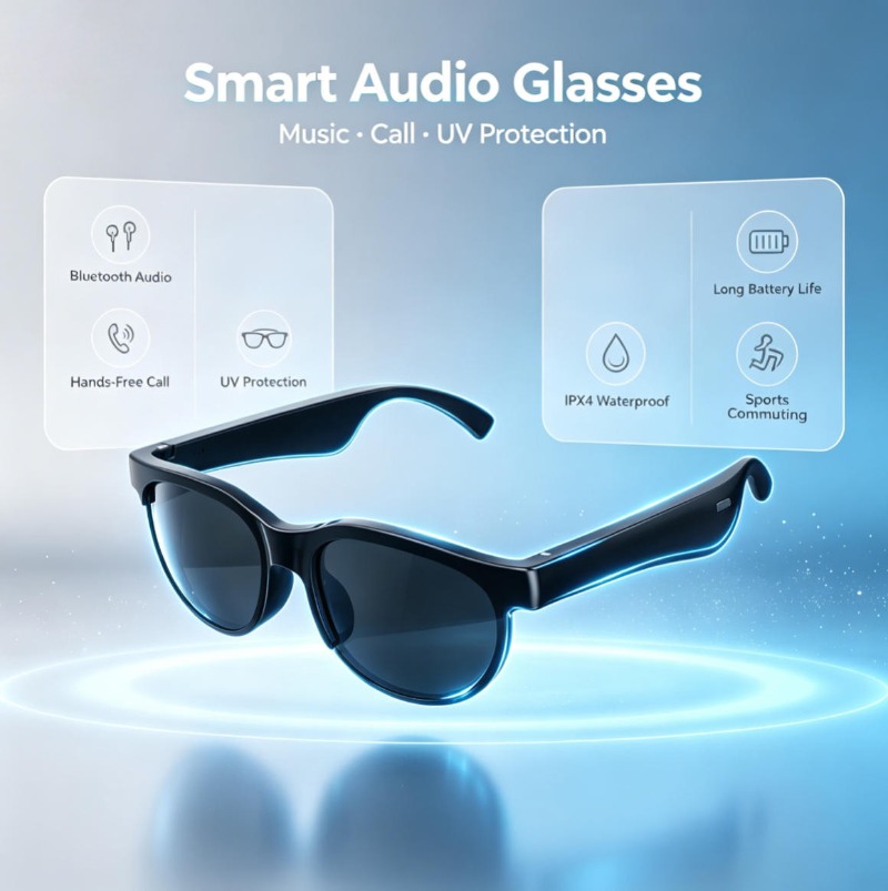 Smart Glasses Lens - Lunettes de soleil audio intelligentes Bluetooth,