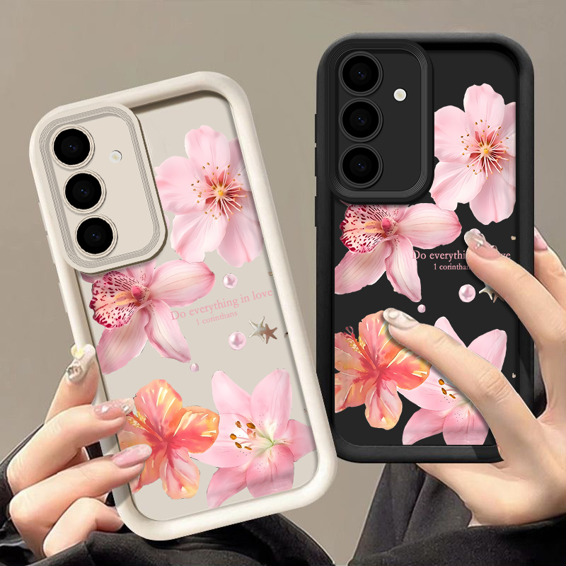 Samsung Galaxy A55 - Coque de téléphone à fleurs roses